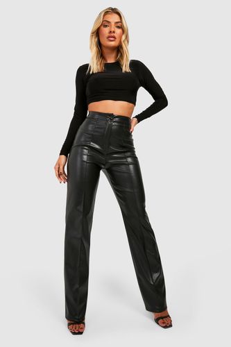 Womens Leather Look Tailored Straight Fit Trousers - - 12 - boohoo - Modalova