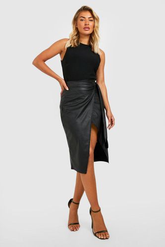 Womens Leather Look Tie Wrap Midi Skirt - - 10 - boohoo - Modalova