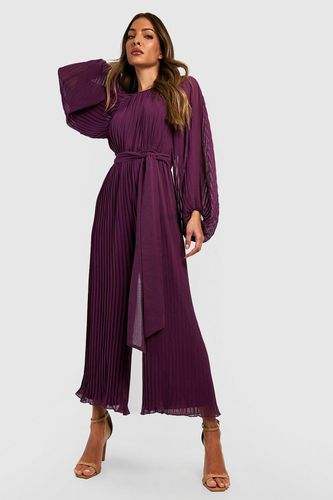 Womens Pleated Long Sleeve Culotte Jumpsuit - - 12 - boohoo - Modalova