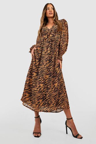 Womens Zebra Print Frill Detail Midi Dress - - 10 - boohoo - Modalova