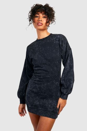 Womens Acid Wash Corset Detail Fitted Sweatshirt Dress - - 10 - boohoo - Modalova