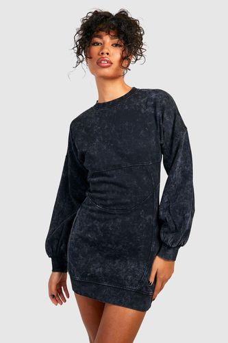 Womens Acid Wash Corset Detail Fitted Sweatshirt Dress - - 18 - boohoo - Modalova