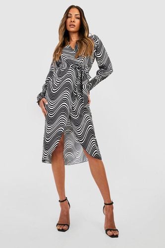 Womens Wave Print Wrap Midi Dress - - 10 - boohoo - Modalova