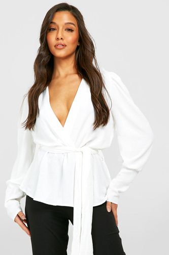 Womens Hammered Ruched Shoulder Wrap Front Blouse - - 10 - boohoo - Modalova
