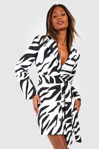 Womens Abstract Print Tie Waist Blazer Dress - - 12 - boohoo - Modalova