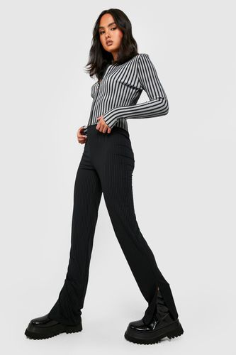 Womens Soft Rib Split Hem Full Length Skinny Trousers - - 10 - boohoo - Modalova