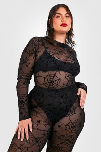 Womens Plus Halloween Spider Web Mesh Bodysuit - - 16 - boohoo - Modalova