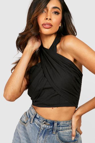 Womens Halter Cross Tie Back Linen Crop - - 10 - boohoo - Modalova