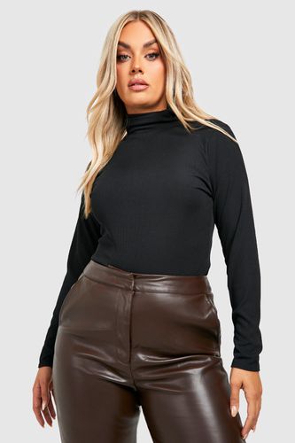 Womens Plus Rib Roll Neck Top - - 28 - boohoo - Modalova