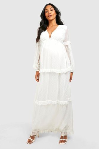 Womens Maternity Dobby Mesh Ruffle Maxi Dress - - 14 - boohoo - Modalova
