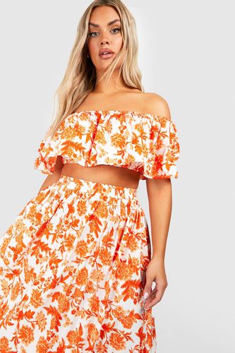 Womens Plus Woven Floral Off Shoulder & Maxi Skirt Co Ord - - 16 - boohoo - Modalova