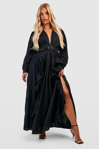 Womens Plus Linen Cut Out Ruffle Maxi Dress - - 28 - boohoo - Modalova