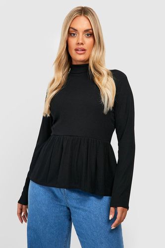 Womens Plus Rib Roll Neck Peplum Smock Top - - 28 - boohoo - Modalova