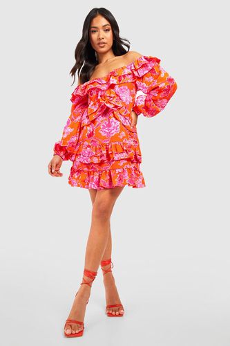 Womens Petite Floral Off Shoulder Ruffle Mini Dress - - 10 - boohoo - Modalova