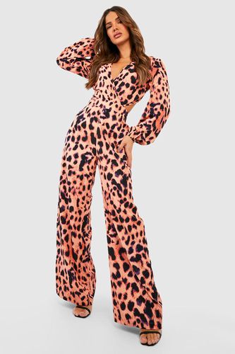 Womens Leopard Wrap Cut Out Jumpsuit - - 10 - boohoo - Modalova
