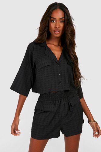 Womens Premium Textured Pocket Detail Crop Shirt & Shorts - - 10 - boohoo - Modalova