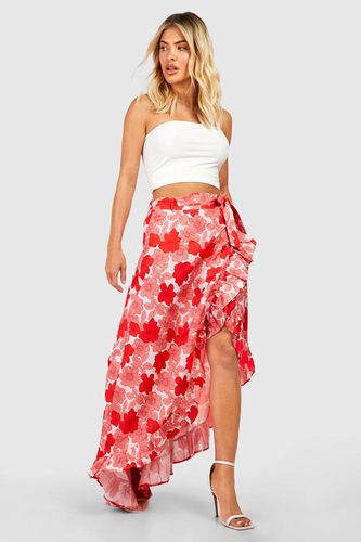 Womens Floral Ruffle Hem Wrap Front Maxi Skirt - - 10 - boohoo - Modalova
