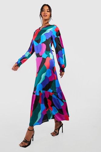 Womens Abstract Print Satin Smock Midaxi Dress - - 12 - boohoo - Modalova