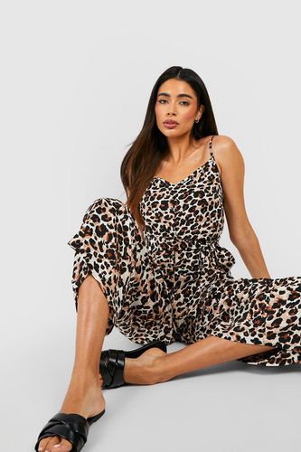 Womens Leopard Strappy Culotte Jumpsuit - - 10 - boohoo - Modalova