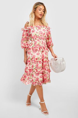 Womens Chiffon Ruffle Floral Midi Dress - - 10 - boohoo - Modalova