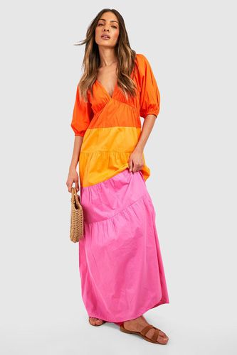 Womens Cotton Poplin Colour Block Maxi Dress - - 10 - boohoo - Modalova