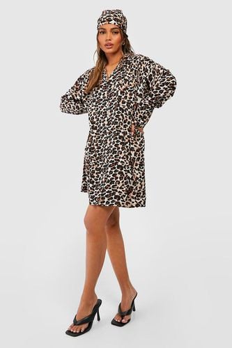 Womens Leopard Print Shirt Dress With Headscarf - - 8 - boohoo - Modalova