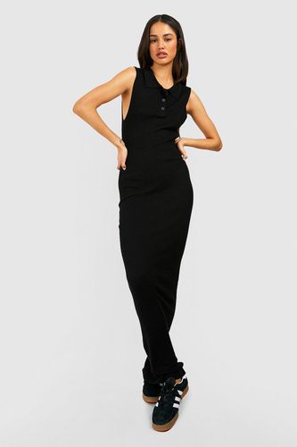 Womens Collared Button Front Sleeve Rib Knit Maxi Dress - - L - boohoo - Modalova