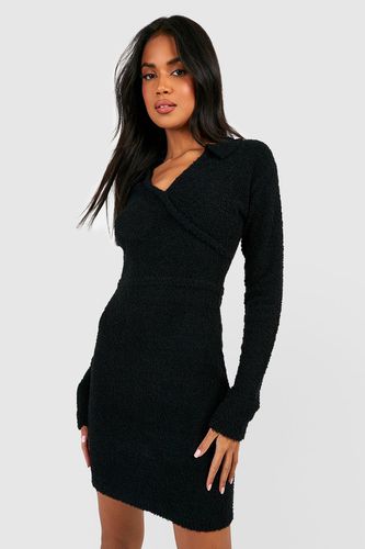 Womens Premium Textured Knit Wrap Collared Mini Dress - - S - boohoo - Modalova