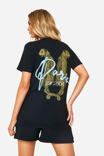 Womens Paris Slogan Leopard Printed Oversized T-shirt - - L - boohoo - Modalova