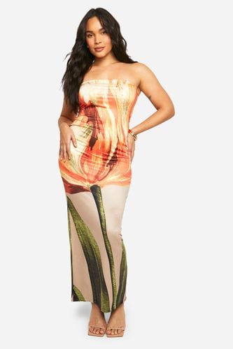 Womens Plus Bandeau Floral Printed Slinky Maxi Dress - - 20 - boohoo - Modalova