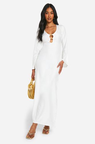 Womens Linen Look Flare Sleeve Metal Trim Maxi Dress - - 14 - boohoo - Modalova
