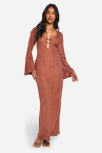 Womens Linen Look Flare Sleeve Metal Trim Maxi Dress - - 16 - boohoo - Modalova