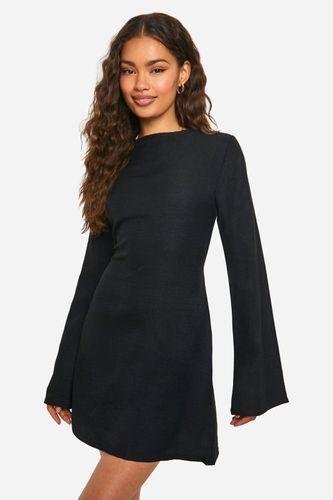 Womens Linen Look Flare Sleeve Mini Dress - - 10 - boohoo - Modalova