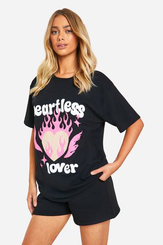 Womens Heartless Lover Slogan Puff Print Oversized T-shirt - - L - boohoo - Modalova