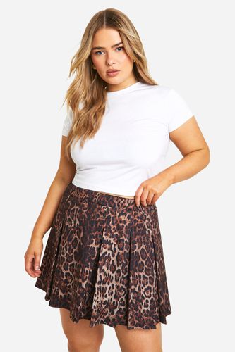 Womens Plus Leopard Print Pleated Woven Stretch Tennis Skirt - - 16 - boohoo - Modalova