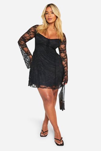 Womens Plus Lace Ruffle Detail Long Sleeve Mini Dress - - 18 - boohoo - Modalova