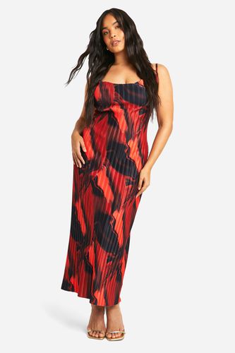 Womens Plus Abstract Print Cowl Neck Plisse Maxi Dress - - 18 - boohoo - Modalova