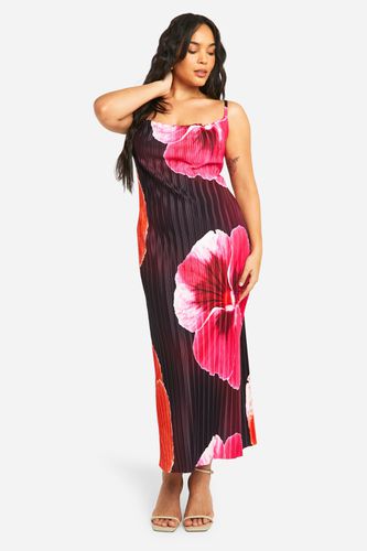 Womens Plus Large Floral Print Cowl Neck Plisse Maxi Dress - - 18 - boohoo - Modalova
