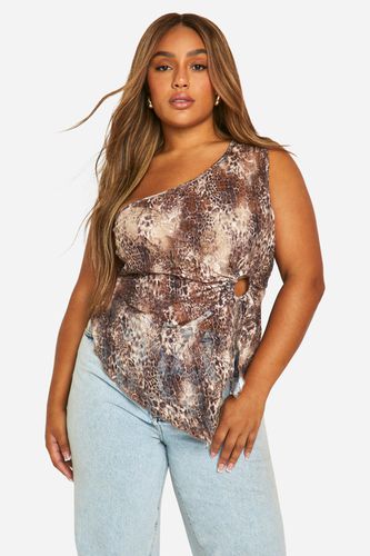 Womens Plus One Shoulder Leopard Lace Top - - 22 - boohoo - Modalova