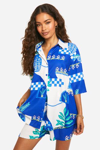 Womens Hammered Boho Print Oversized Shirt & Shorts Set - - 14 - boohoo - Modalova