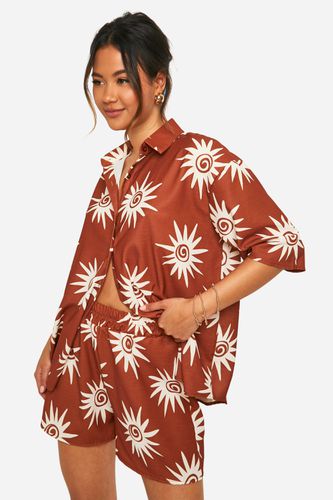 Womens Hammered Tonal Sun Print Oversized Shirt & Shorts Set - - 14 - boohoo - Modalova