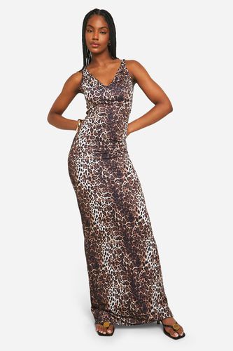 Womens Tall Leopard Print V Neck Maxi Dress - - 10 - boohoo - Modalova