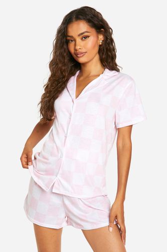 Womens Checkerboard Pyjama Shirt And Short Set - - 16 - boohoo - Modalova