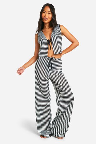 Womens Stripe Knitted Top & Trouser Beach Co-ord - - L - boohoo - Modalova