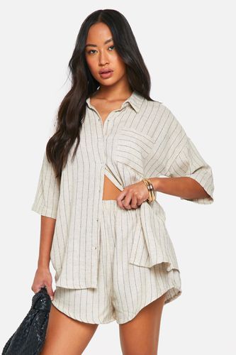 Womens Linen Look Stripe Relaxed Fit Shirt - - M - boohoo - Modalova