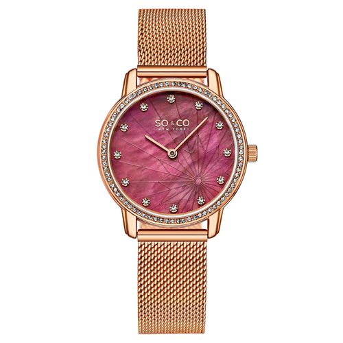 Womens Chelsea 5586 34mm Crystal Studded MOP Watch with Mesh Strap - - One Size - SO&CO - Modalova