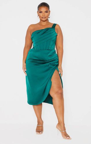 Womens Plus Emerald Satin Drape Detail Side Split Midi Dress - 28 - NastyGal UK (+IE) - Modalova