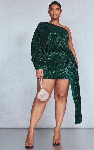 Womens Plus Emerald Sequin One Shoulder Draped Bodycon Dress - 30 - NastyGal UK (+IE) - Modalova