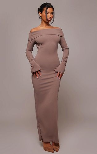 Womens Mushroom Crepe Long Sleeve Bardot Maxi Dress - - 4 - NastyGal UK (+IE) - Modalova