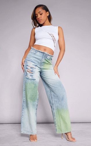 Womens Green Tint Vintage Wash Distressed Seam Detail Wide Leg Jeans - - 8 - NastyGal UK (+IE) - Modalova
